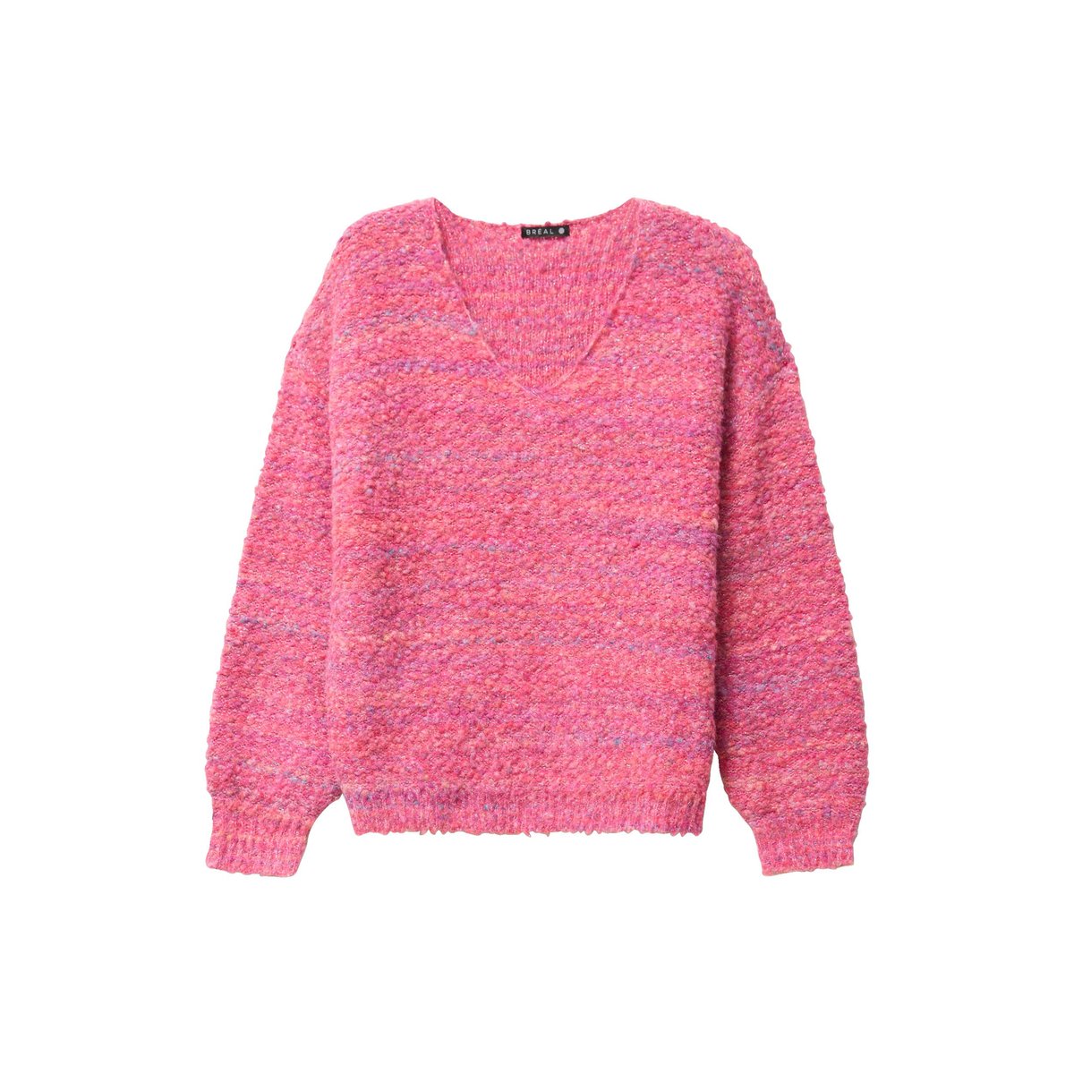 Pull col v manches longues rose fushia, BREAL