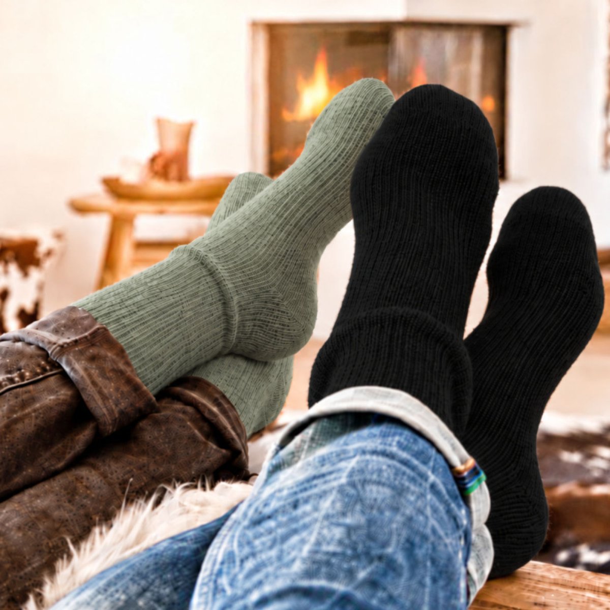 Mi-chaussettes unies en laine alpaga Homme gris, KINDY