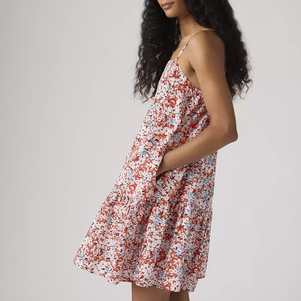 Abito corto con stampa floreale, spalline bianco fantasia a fiori rosa, LEVI'S