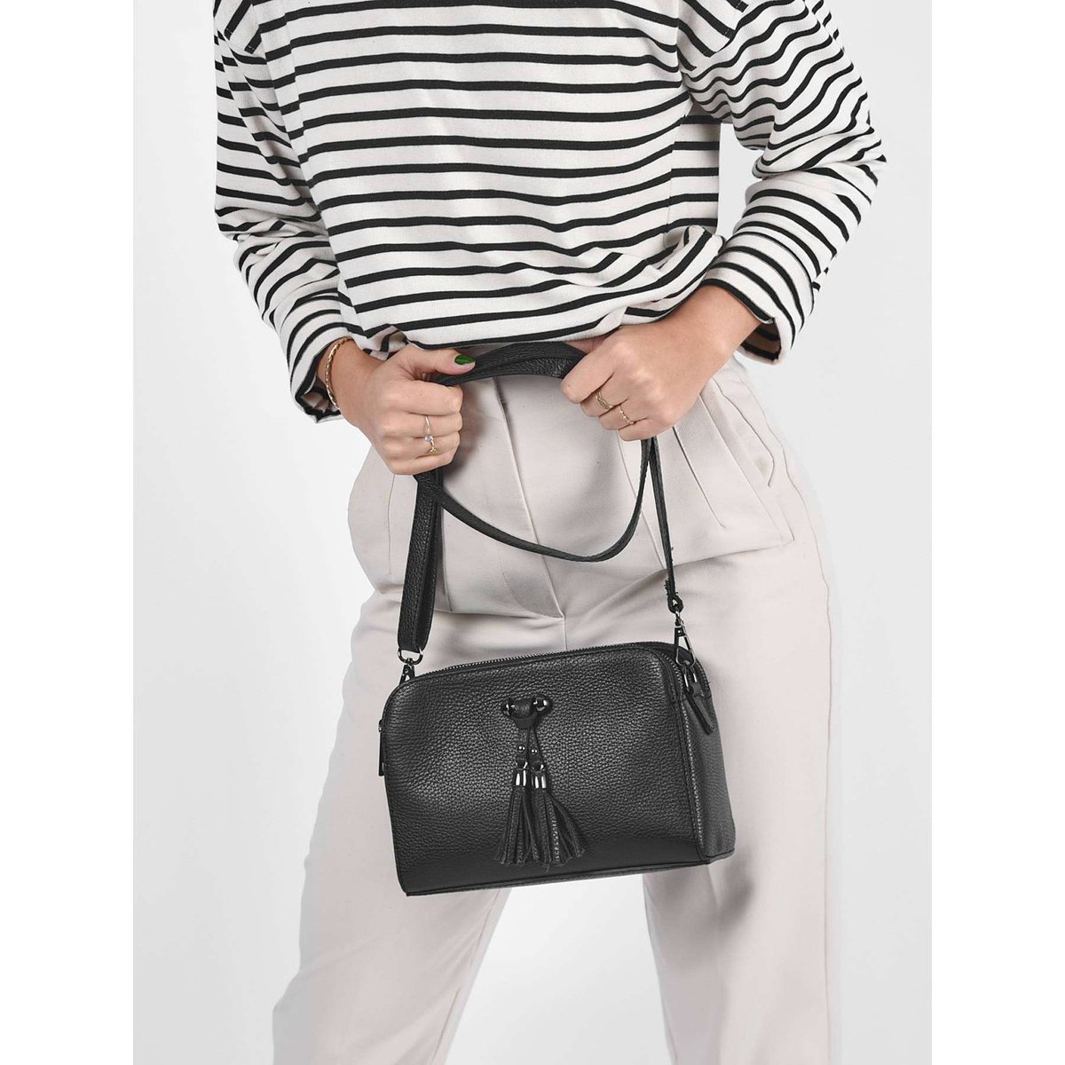 SAC BANDOULIERE Caviar cuir nero, MILANO
