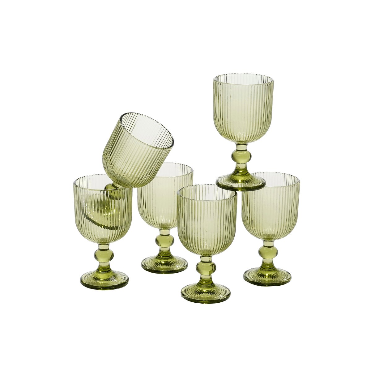 Lot de 6 verre à vin cannelé MERLOT vert clair, MICA DECORATIONS