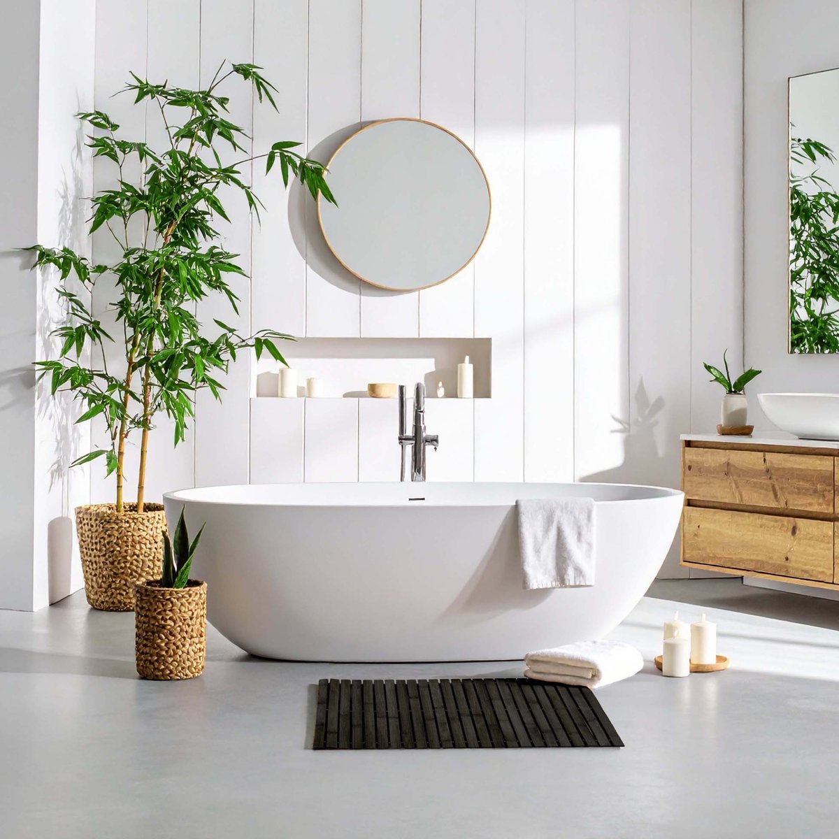 Tapis de douche caillebotis en bambou noir, DOUCEUR D'INTÉRIEUR