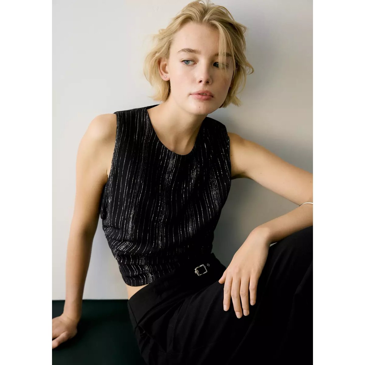 Top en gaze fil textile noir, MANGO TEEN