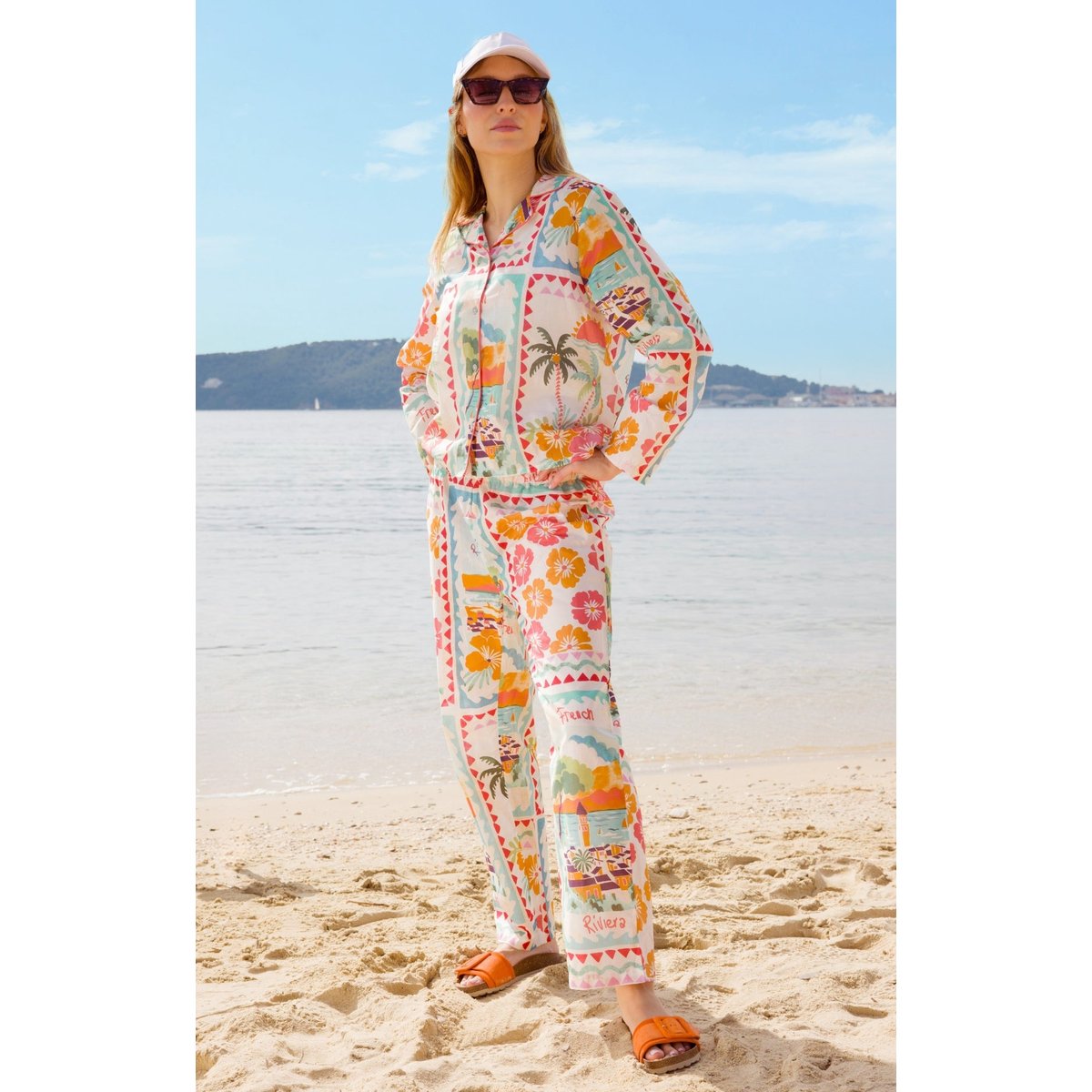 Pyjama boutonné en coton imprimé French Riviera multicolore, ARTHUR
