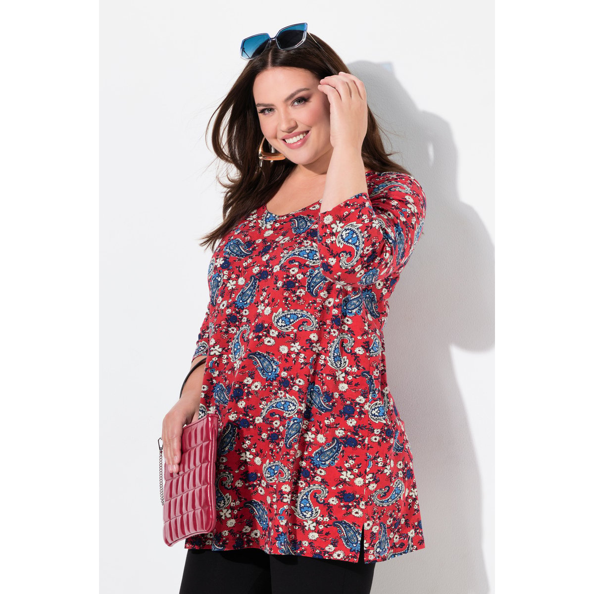 T-shirt long coupe évasée marine, ULLA POPKEN