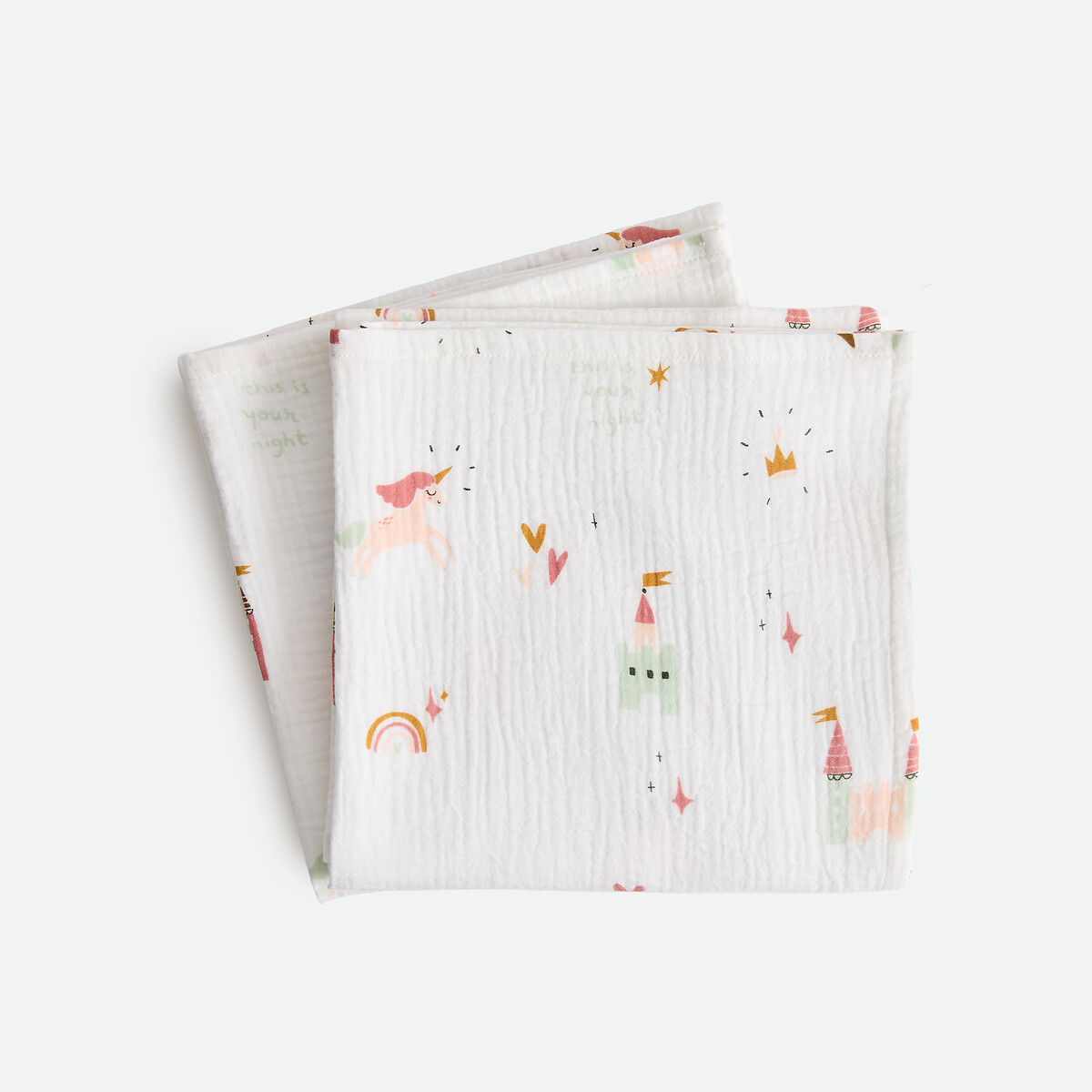 Lot de 2 maxi langes imprimés, en gaze de coton, CHATEAU LICORNE imprimé, LA REDOUTE INTERIEURS