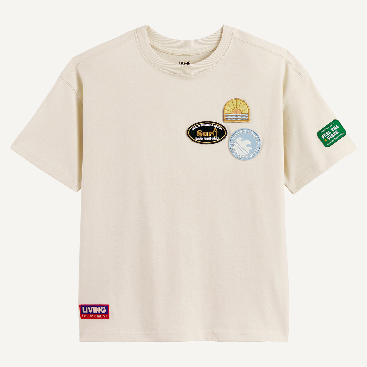 T-shirt manches courtes, oversize, avec badges ecru, LA REDOUTE COLLECTIONS