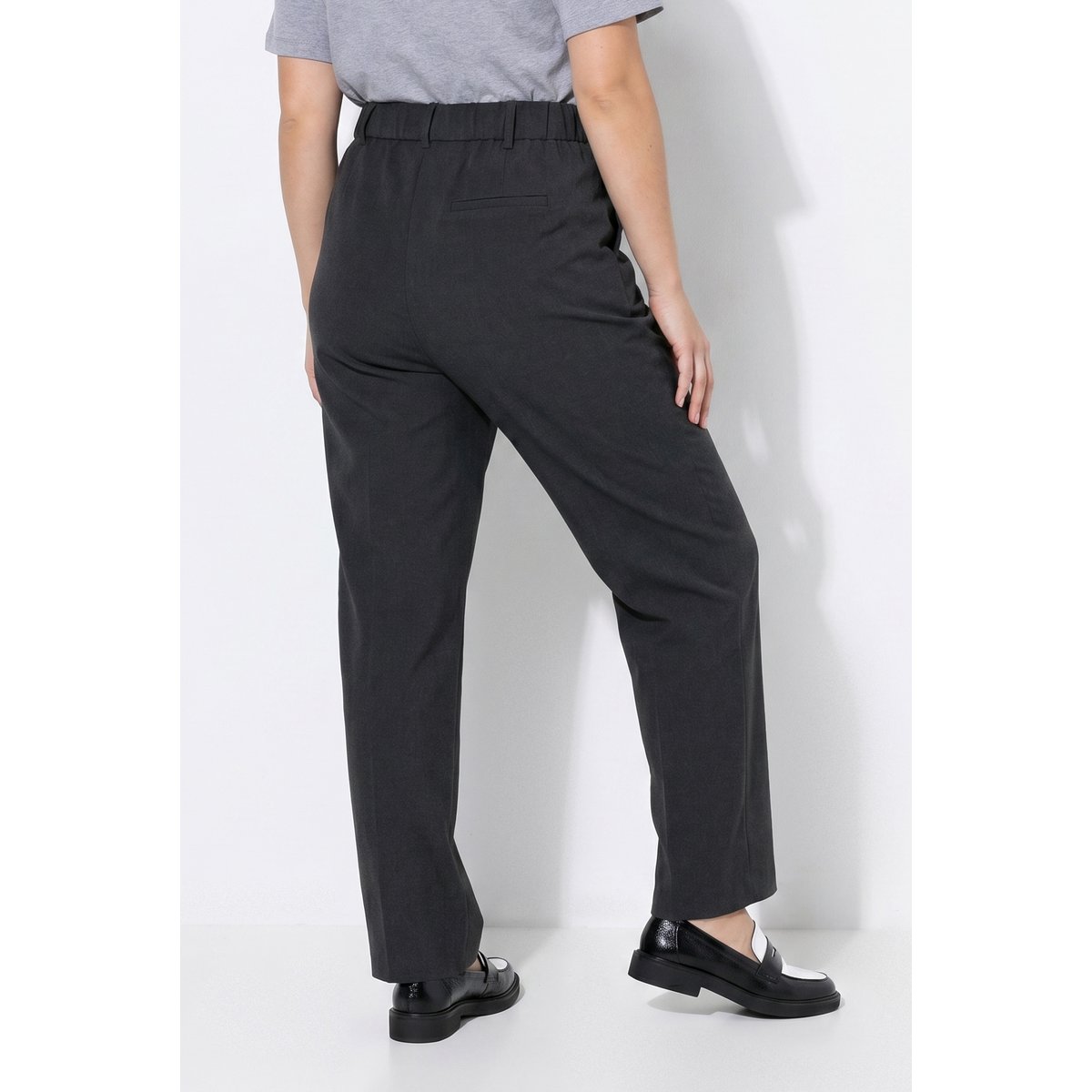Pantalon Rose à pinces, jambe large chiné anthracite, ULLA POPKEN