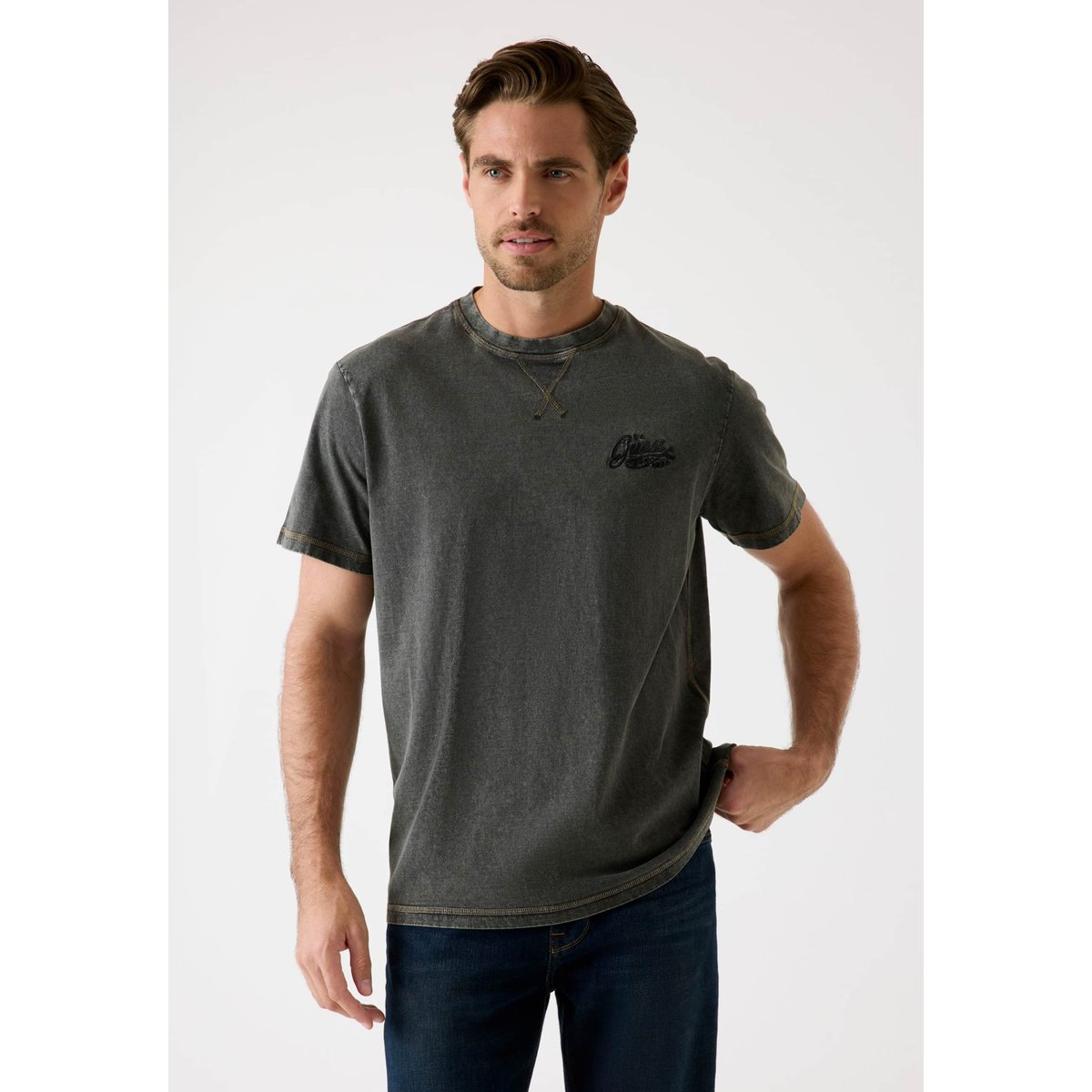 T-Shirt Logo Brodé gris, GUESS