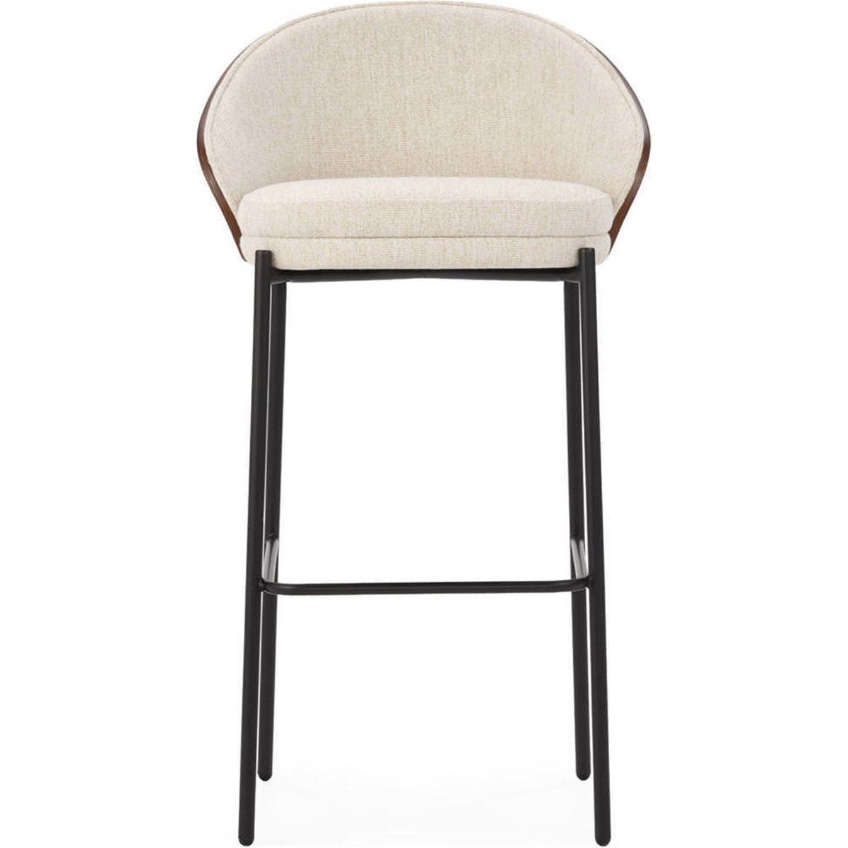 Tabouret haut tissu et dossier en chêne beige, noyer et noir, RECOLLECTION