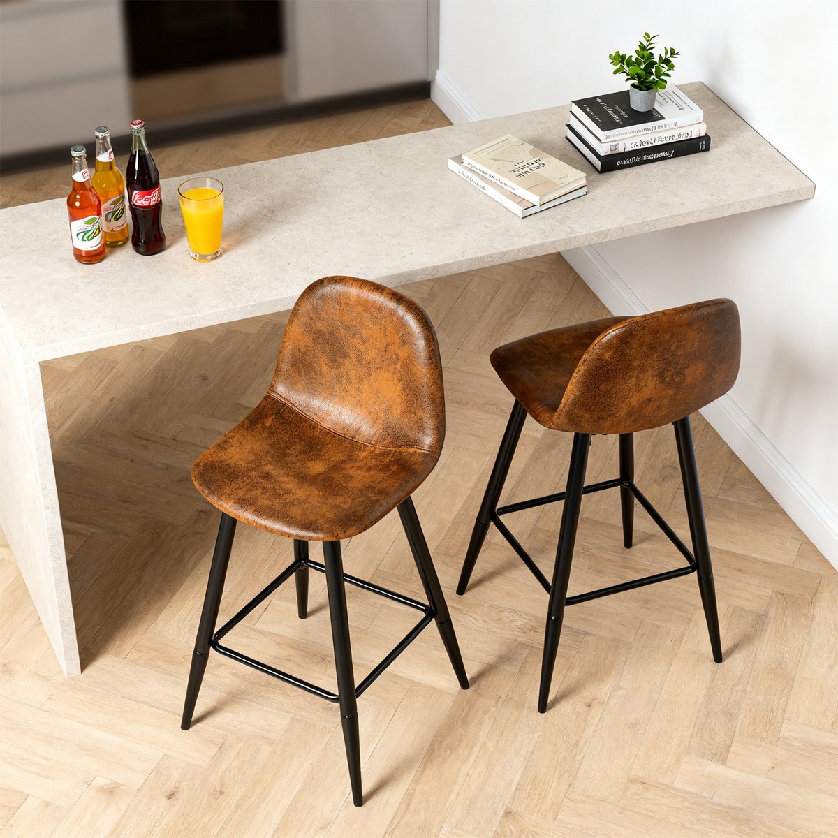 Lot de 2 tabourets de bar style vintage, CHARLTON BAR marron, MEUBLES COSY