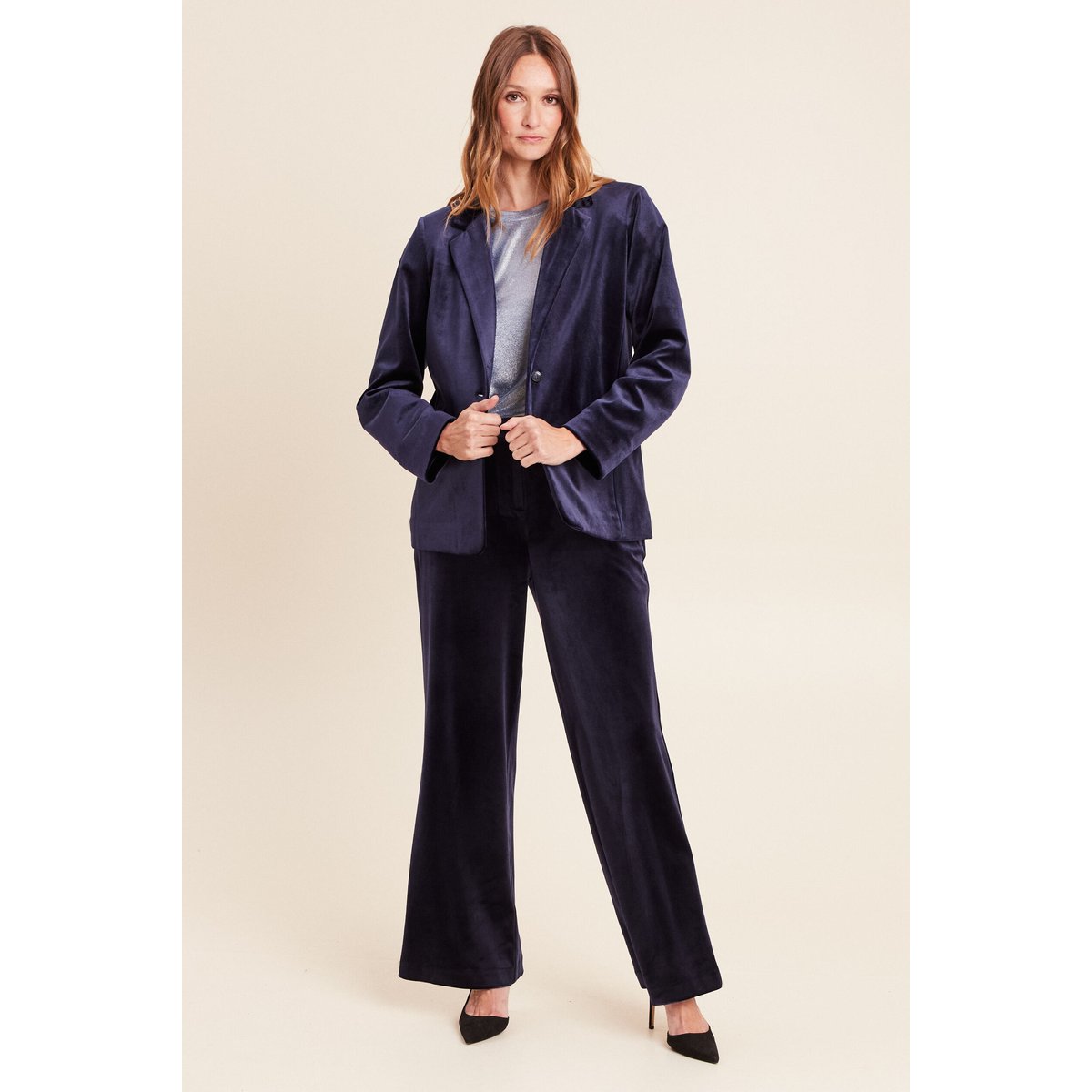 Veste velours manches longues doublée bleu marine, BREAL