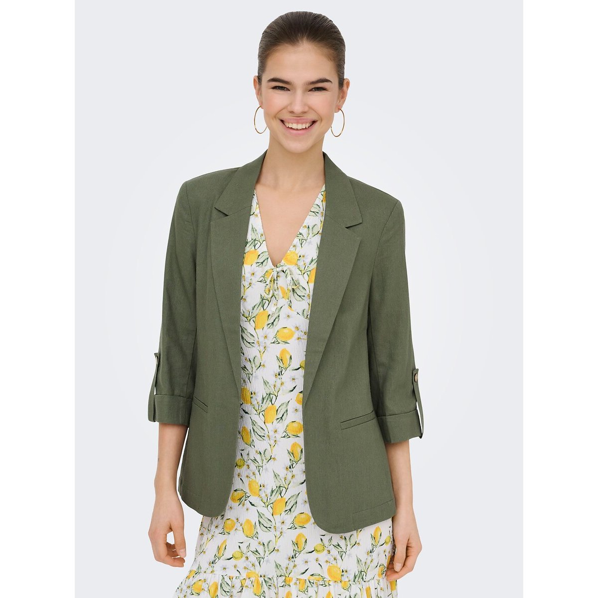 Giacca blazer con maniche a 3/4 verde kaki, ONLY