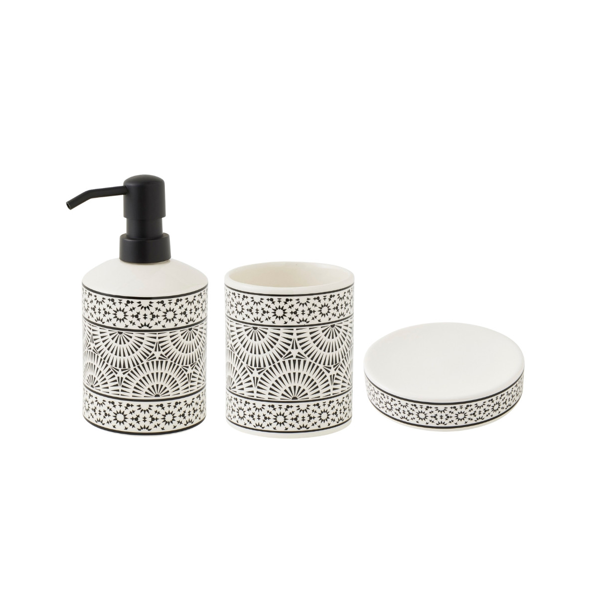 Set salle de bain à motifs 3 pièces porcelaine TRIBU blanc, GUY LEVASSEUR