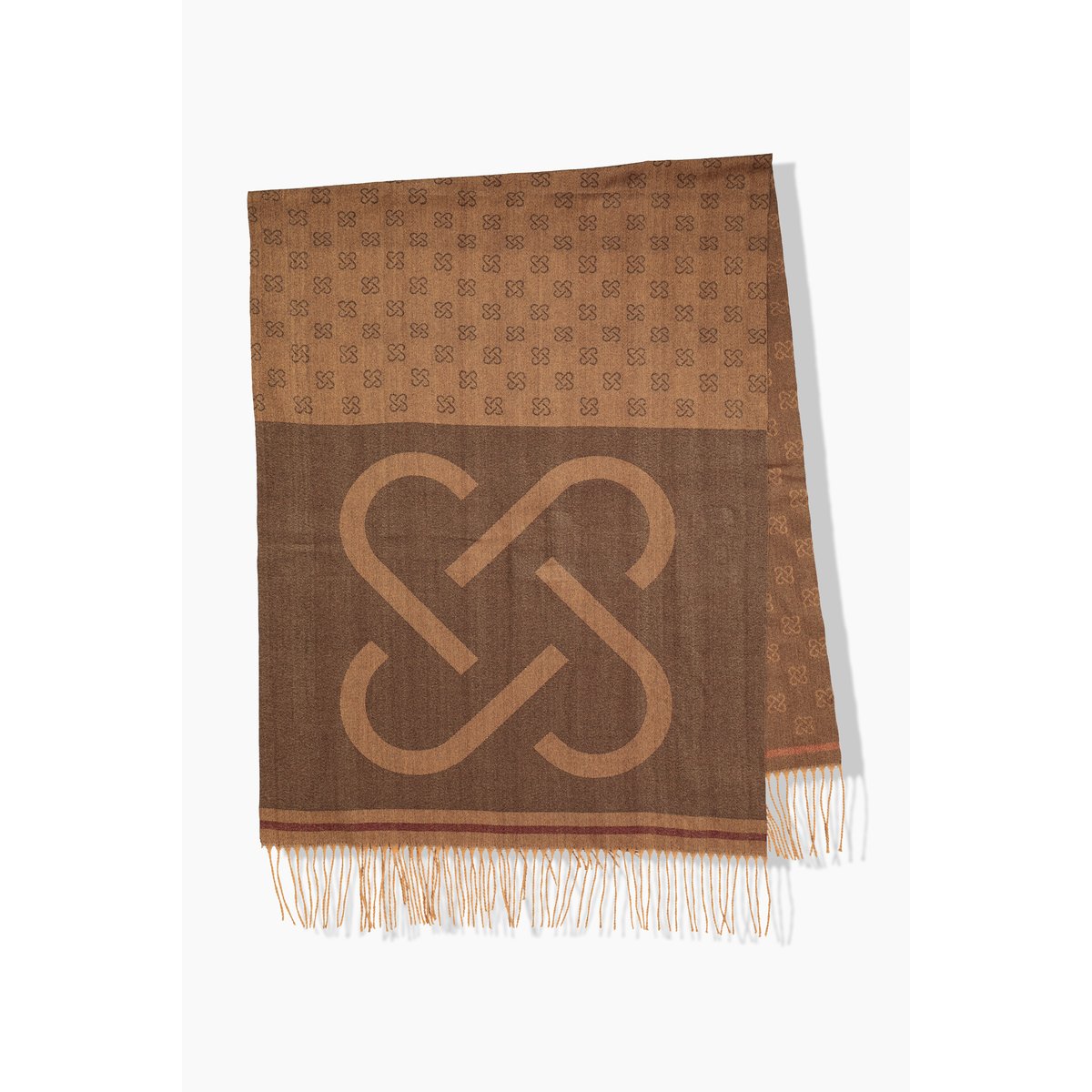 Écharpe, imprimé graphique, franges caramel, ULLA POPKEN