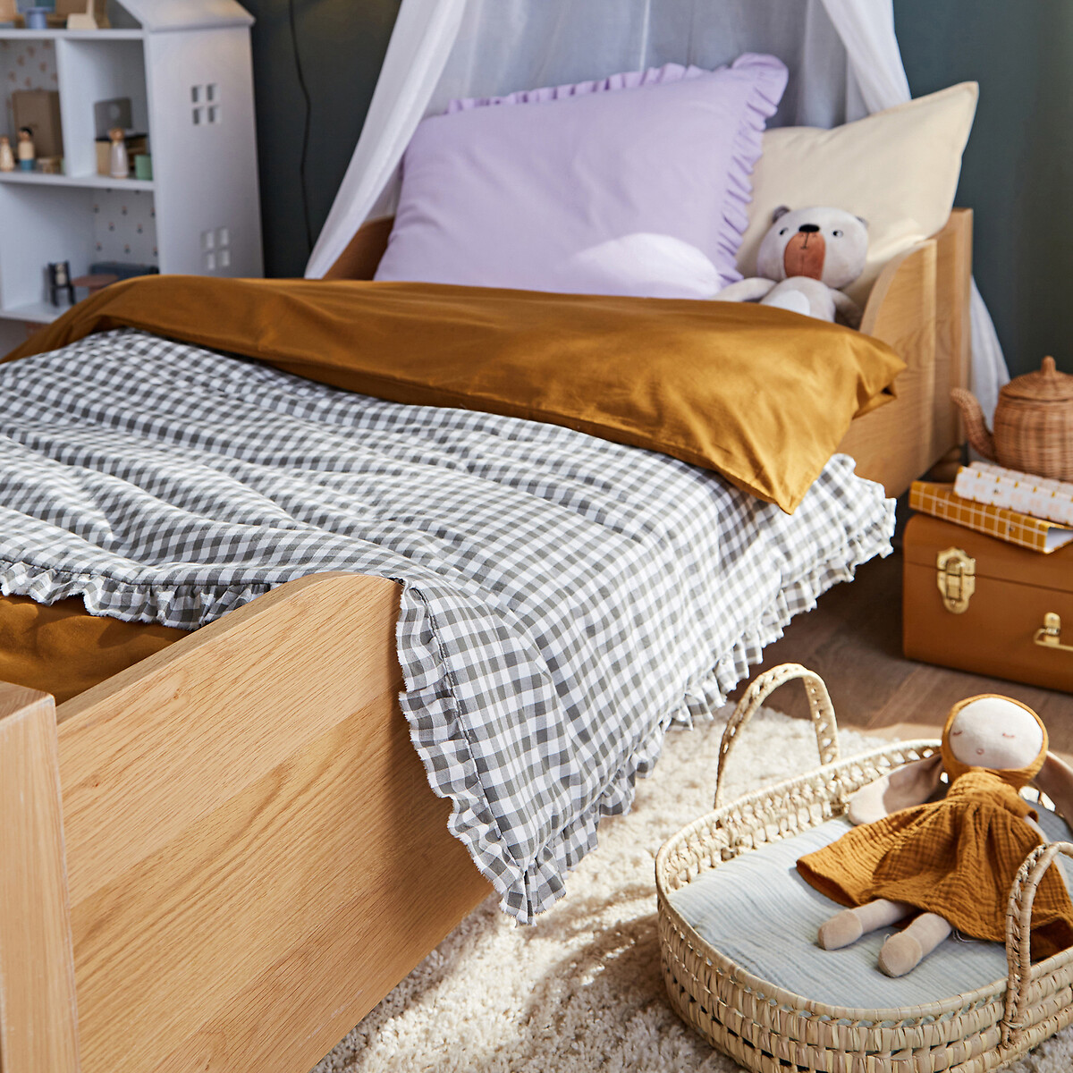 Edredon enfant matelassé coton vichy, Georgette vert kaki/blanc, LA REDOUTE INTERIEURS