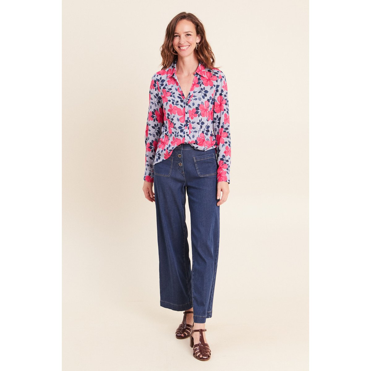 Chemise ajustée manches longues bleu foncé, BREAL