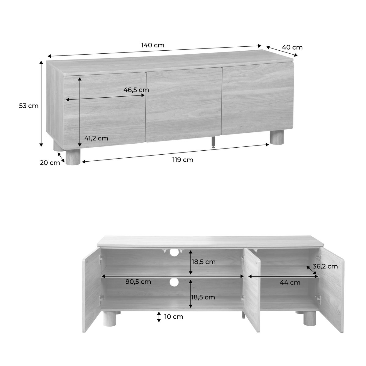 Meuble TV décor bois 3 portes 140cm AYANA bois de noisetier, SWEEEK