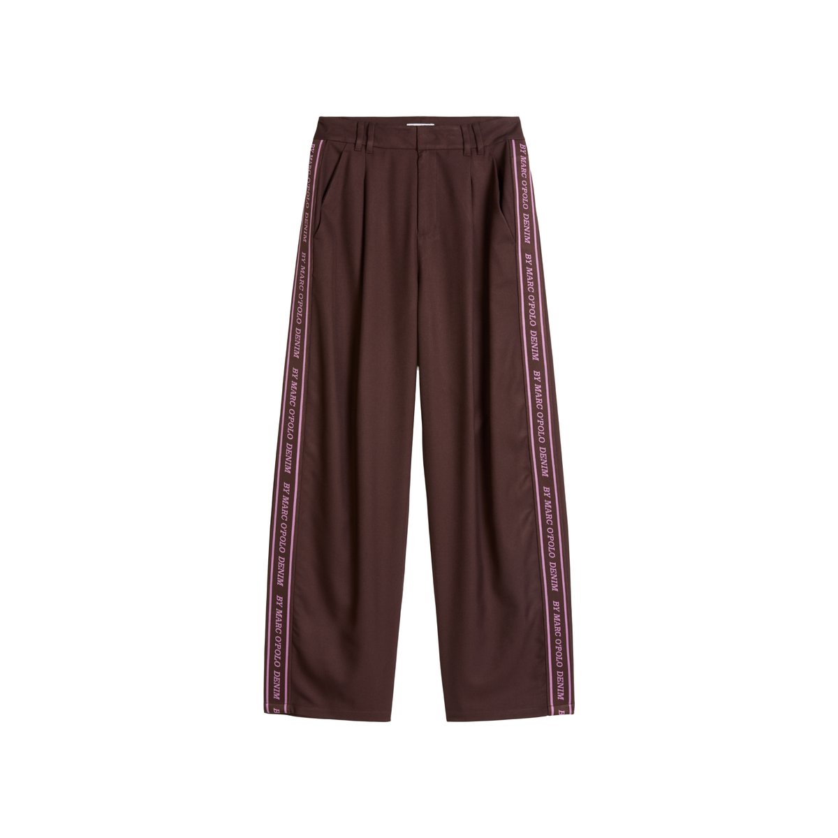 Pantalon avec bandeau logo large en mélange polyester-viscose marron, MARC O’POLO DENIM