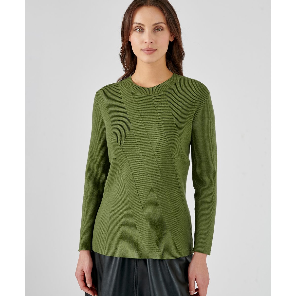 Pull jeu de côtes fantaisie vert kaki, DAMART
