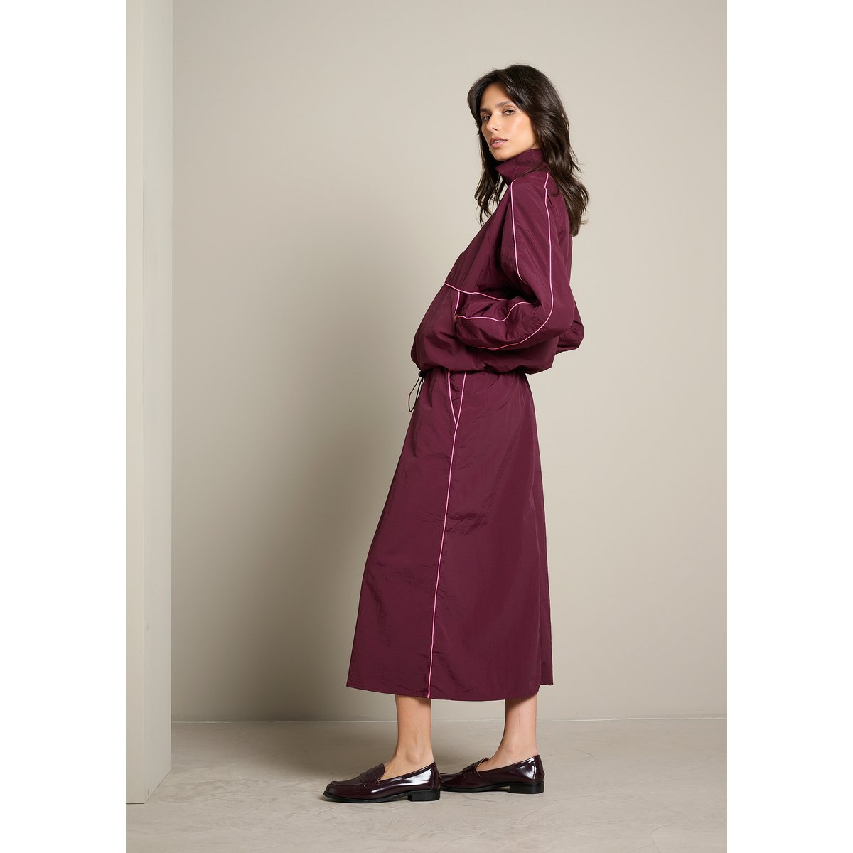 Jupe midi parachute bordeau wine, LOLALIZA