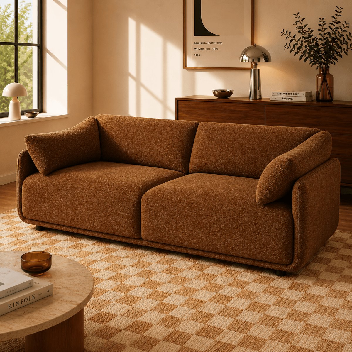 Canapé en tissu chenille tramé KURLY marron, SORELH