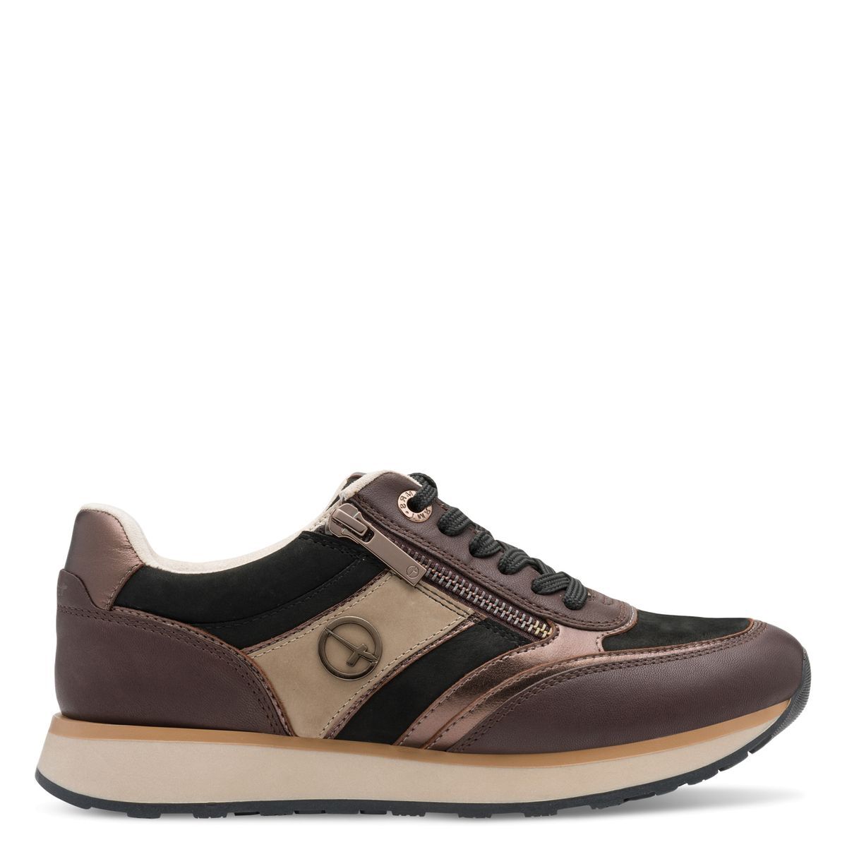 Basket en cuir marron mocca combiné, TAMARIS
