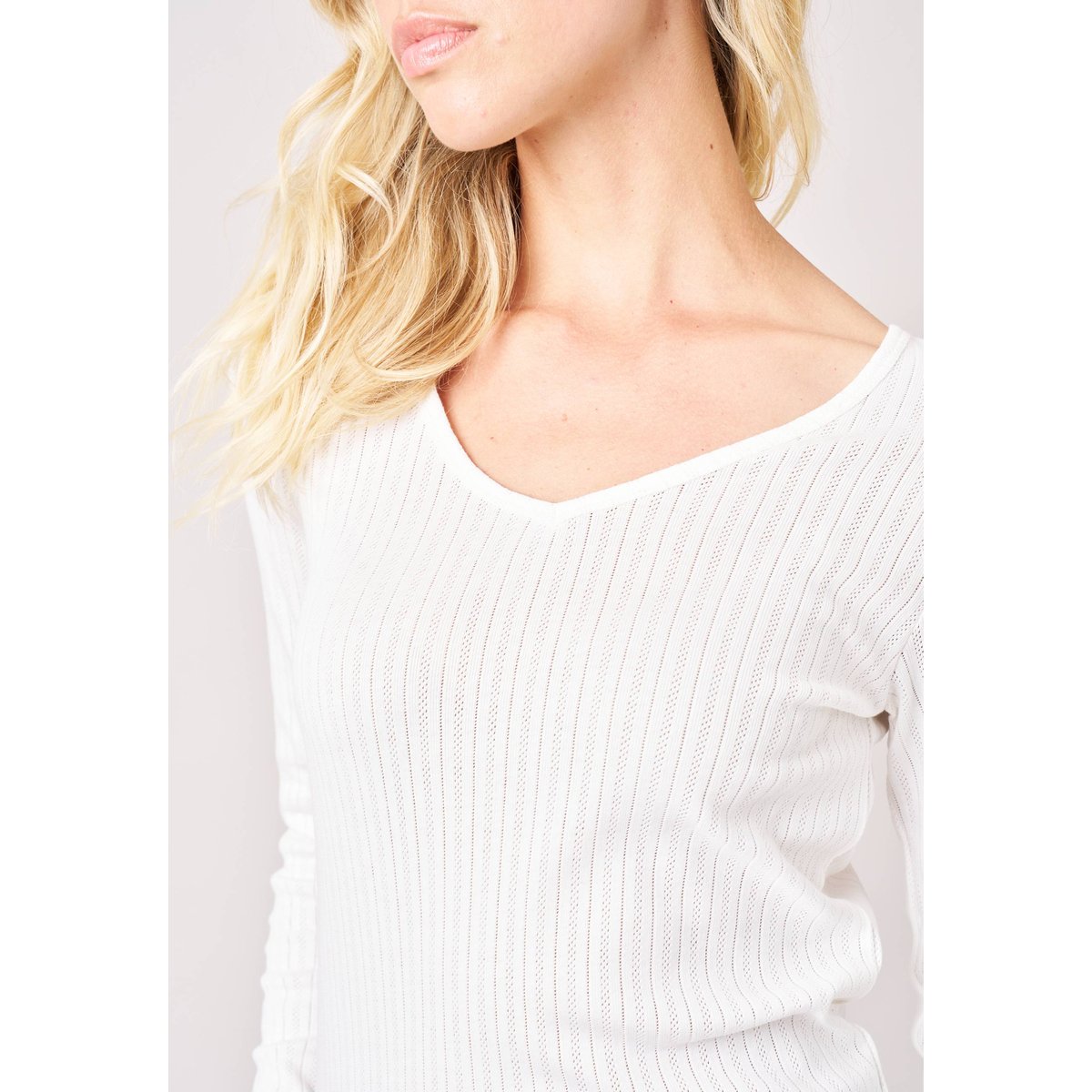 T-shirt regular femme en 100% coton côtelé PAULANA off white, DEELUXE
