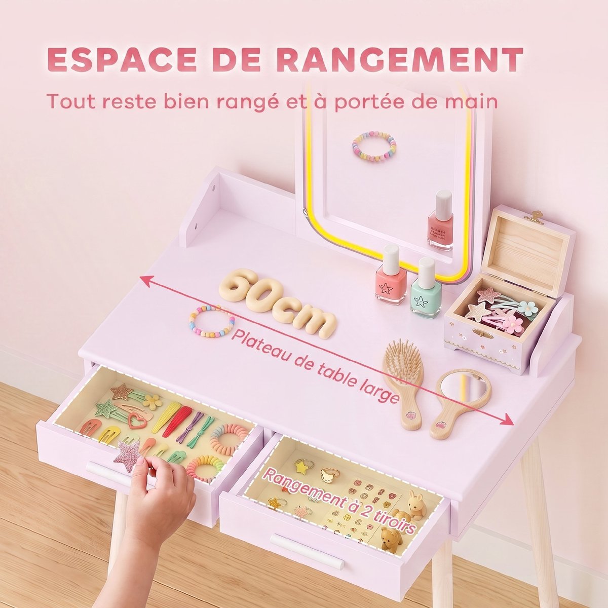 Ensemble de coiffeuse pour enfants MDF Rose rose, blanc, AIYAPLAY