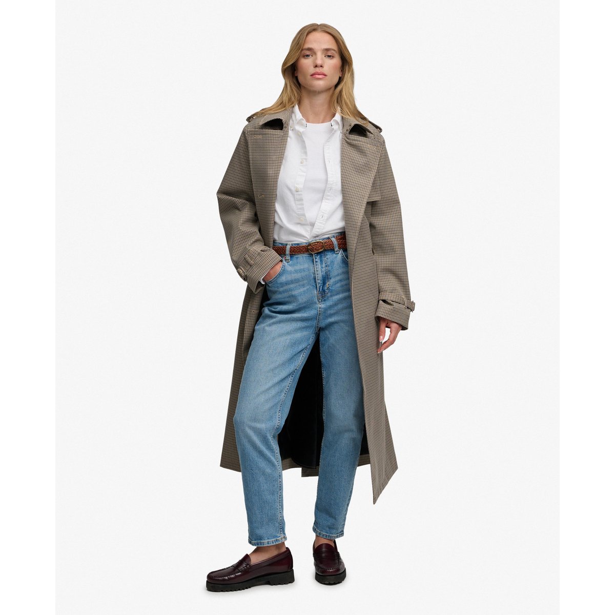 Trench-coat à micro-carreaux pied-de-poule brun micro, SUPERDRY