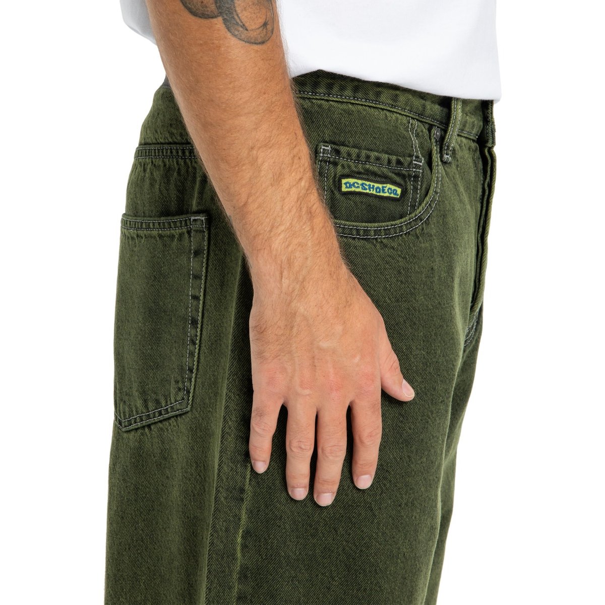 Jean en denim WORKER BAGGY DENIM BRONZE RINS. vert bronze green, DC SHOES