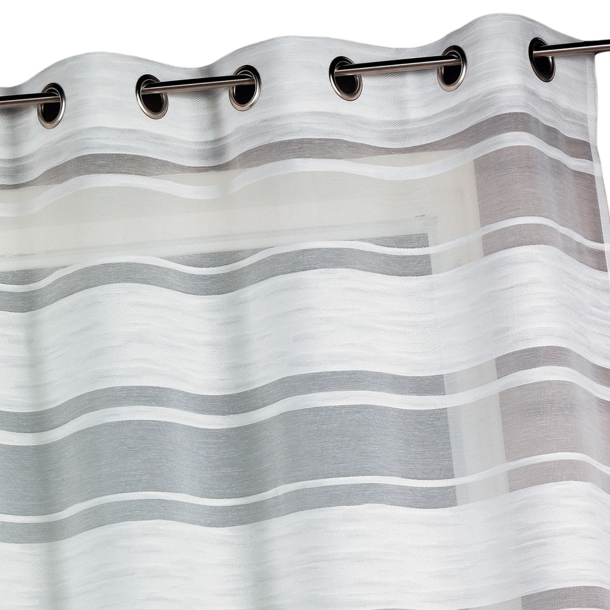 Voilage jacquard à rayures horizontales ivoire, HOME MAISON