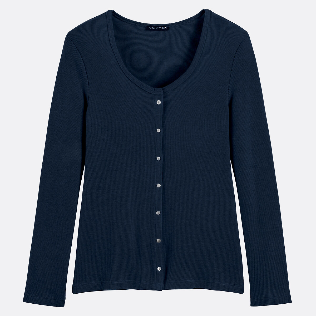 Long Sleeve Cardigan T-Shirt in Lyocell Blend navy blue, ANNE WEYBURN