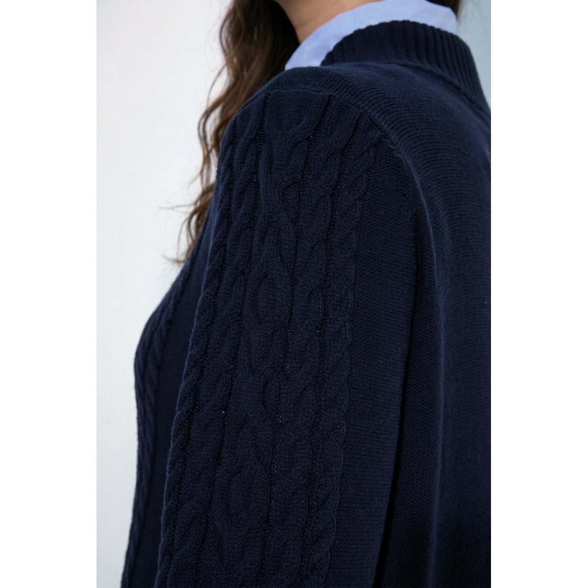 Cardigan motif torsadé, col montant marine, ULLA POPKEN