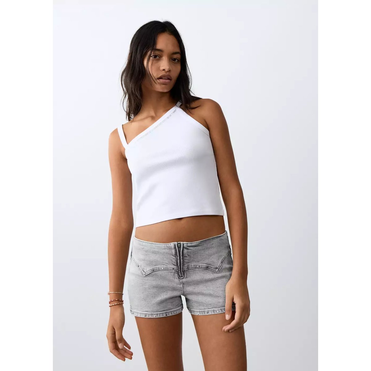 Mini short clouté gris denim, MANGO TEEN