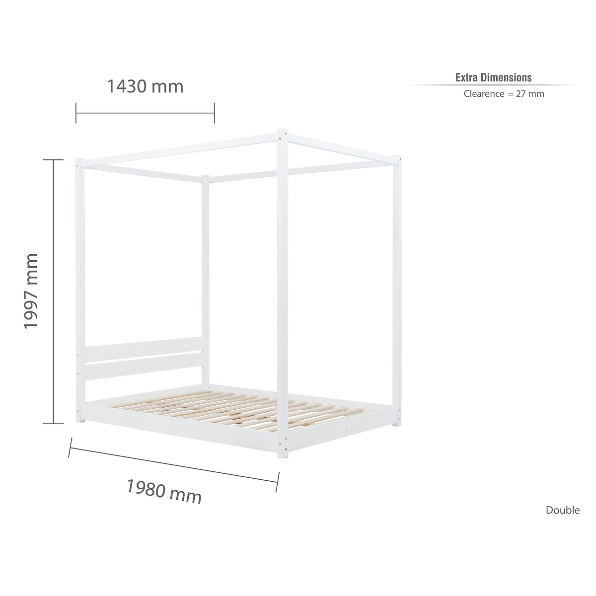 Dawson Pine Low Four Poster Bed with Slatted Headboard white, SO'HOME