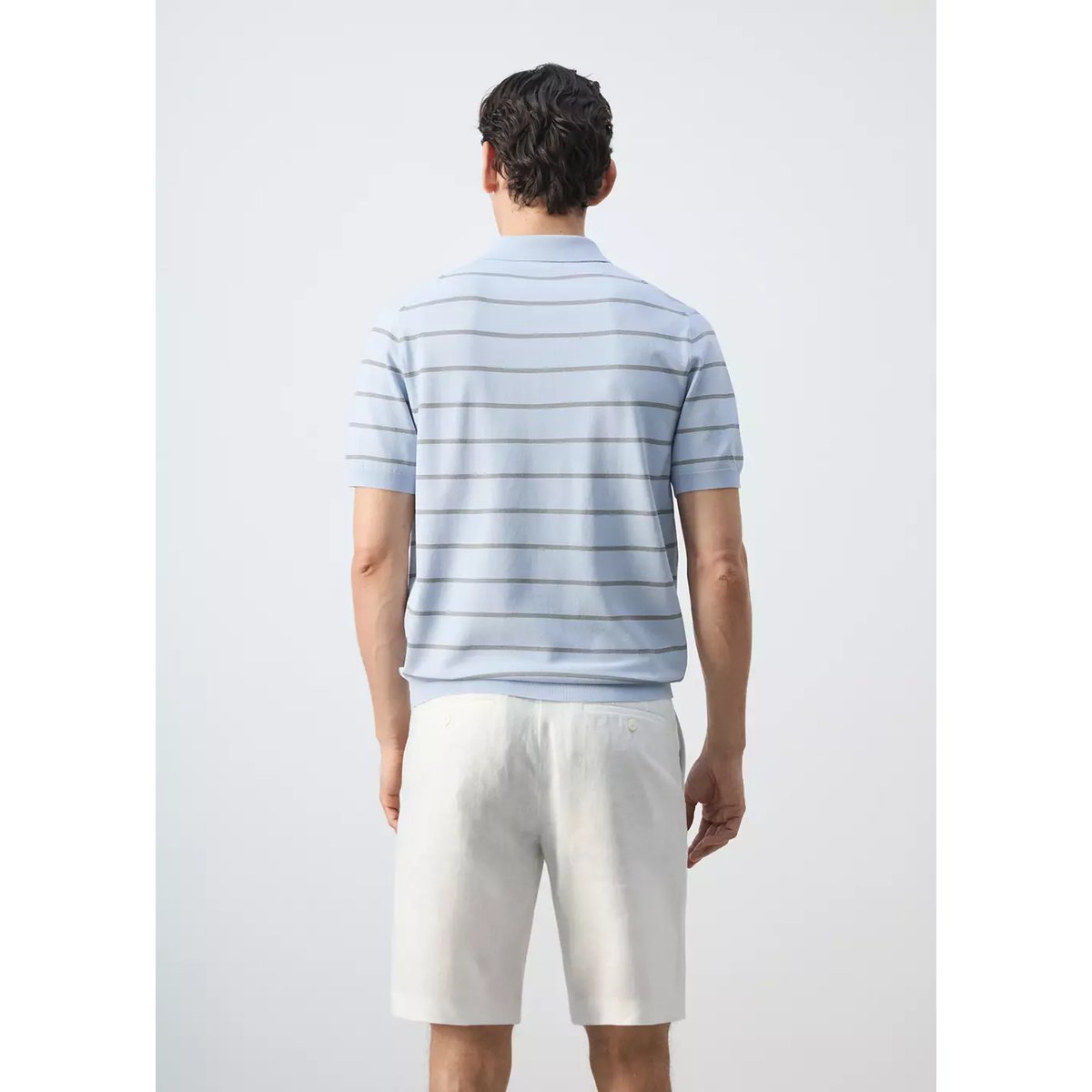 Polo maille fines rayures bleu ciel, MANGO MAN