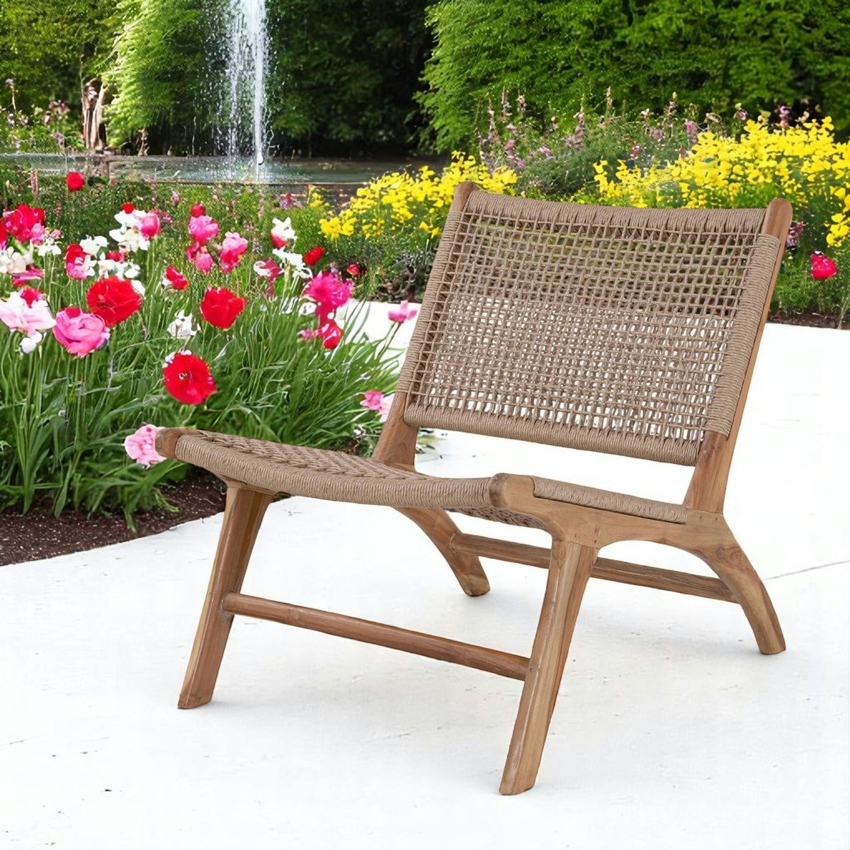Chaise de jardin en teck avec assise en corde MENDOZA bois naturel, PIER IMPORT