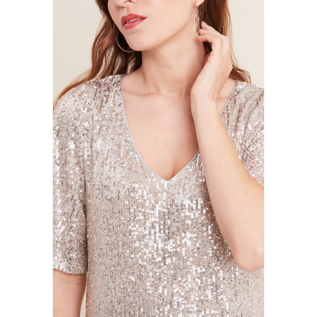 Robe évasée sequins couleur or, BREAL