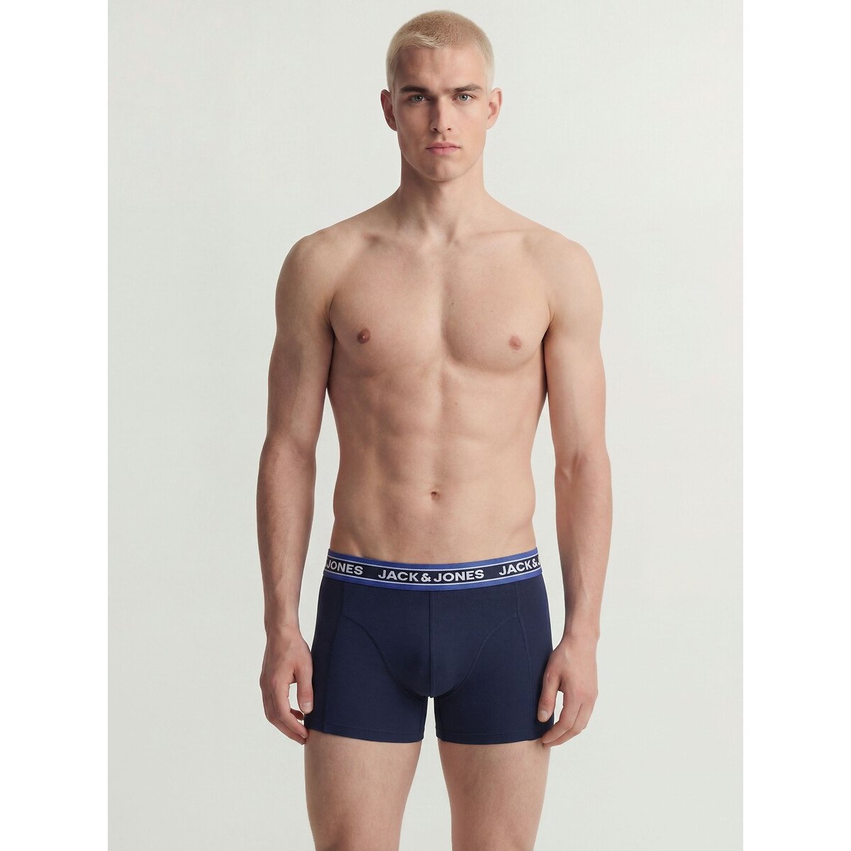 Lot de 5 boxers unis noir + kaki + marine + gris foncé + gris, JACK & JONES