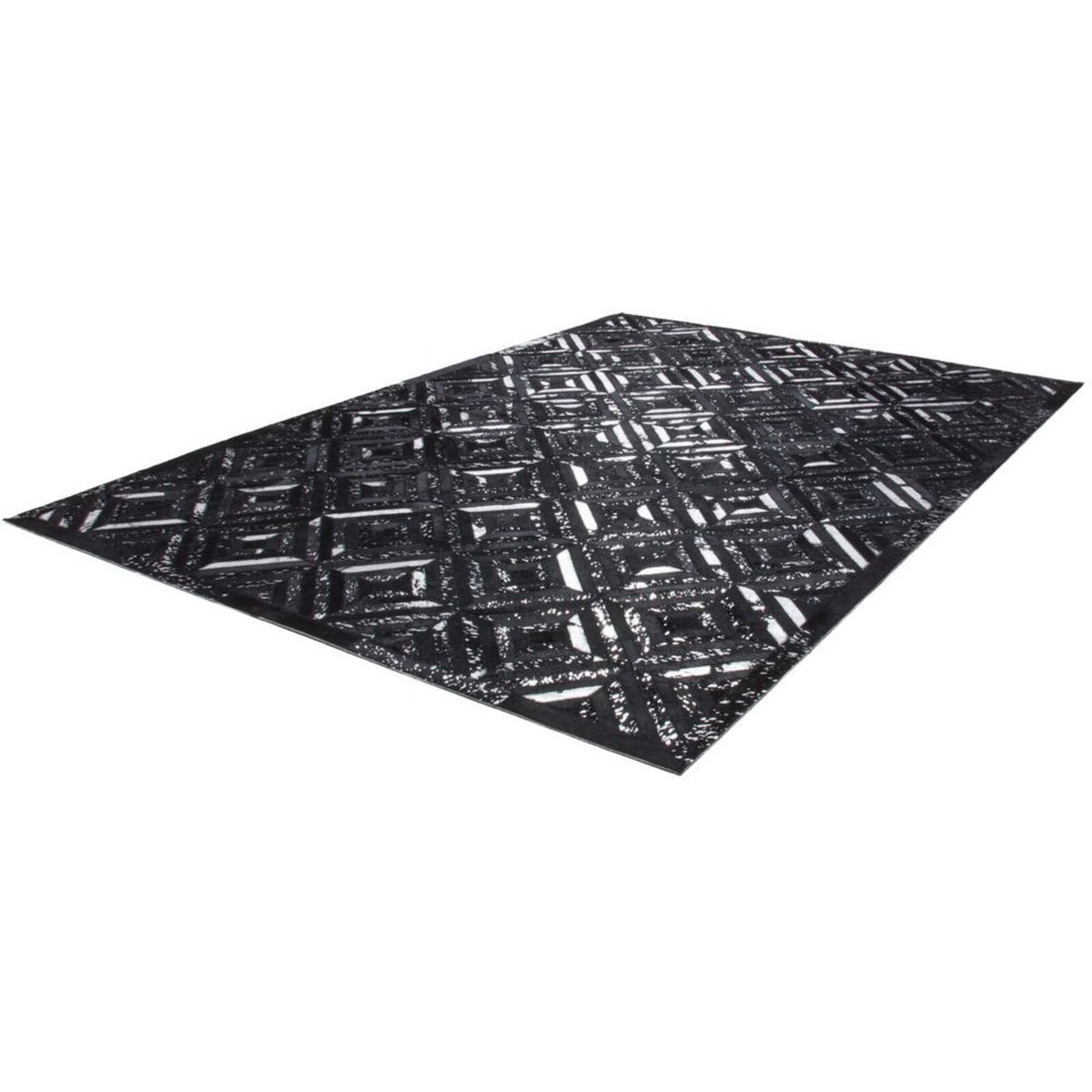 Tapis rectangulaire en cuir fait main SPARK noir, argent, ARTE ESPINA