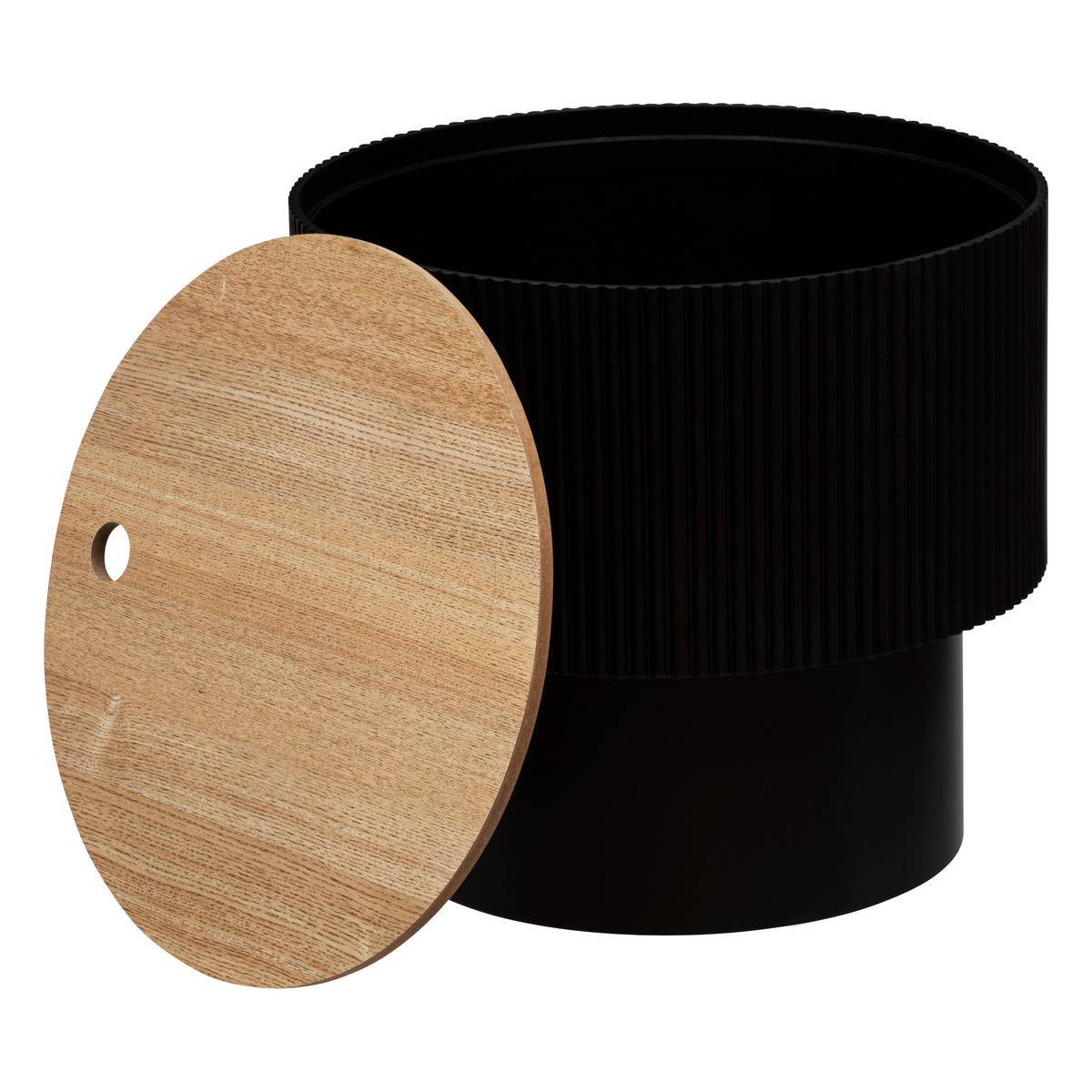 Table d'appoint coffre de rangement plateau amovible placage frêne ENOLA noir, ATMOSPHERA