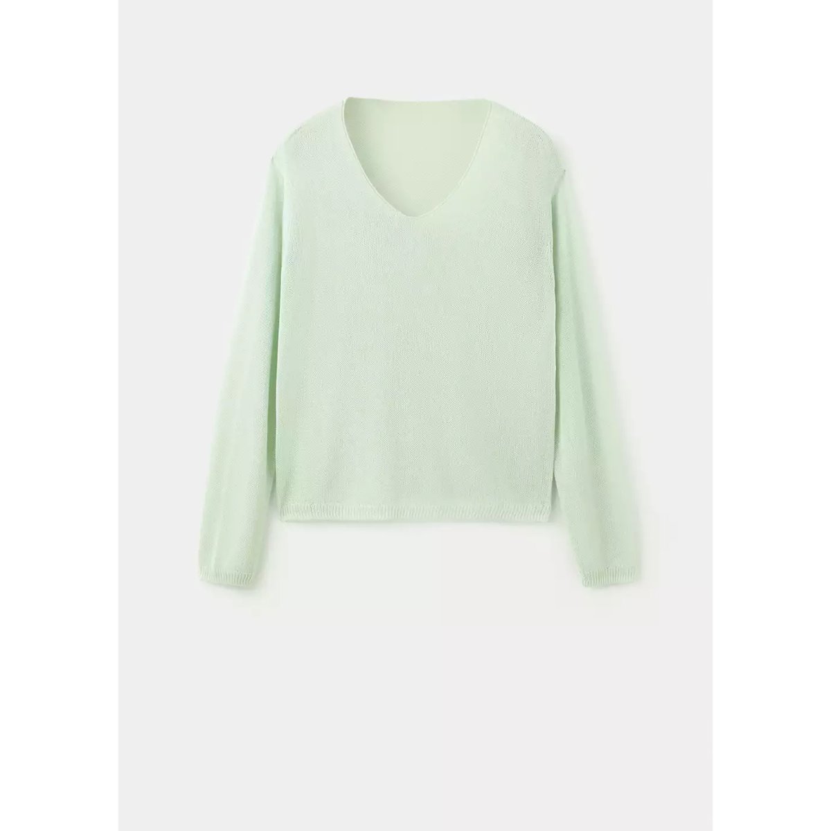 Pull-over maille fine col V vert menthe, MANGO TEEN