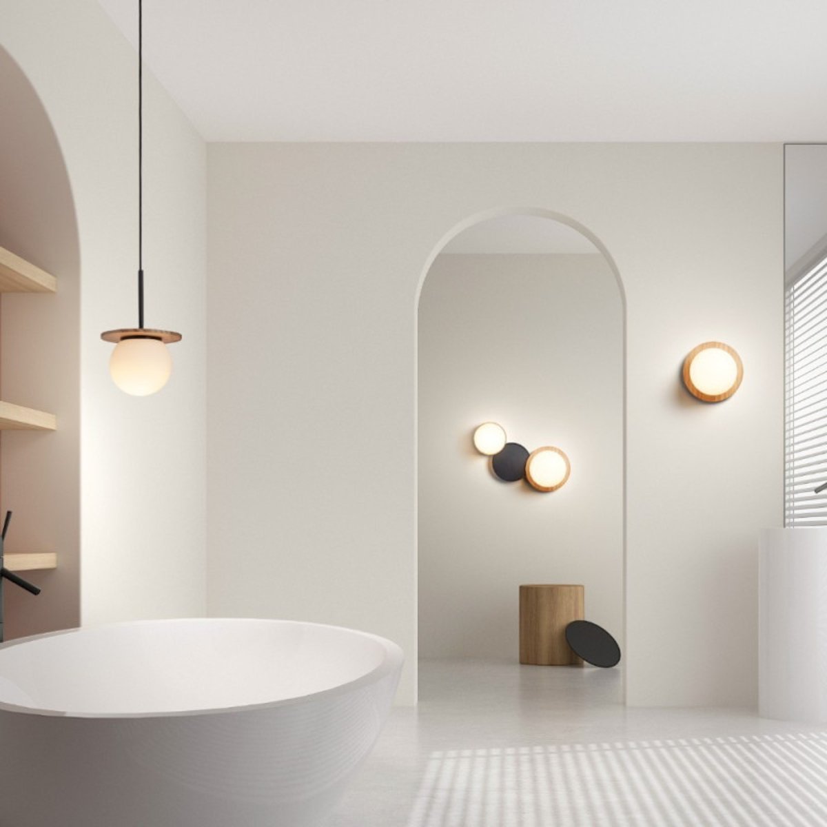 Suspension salle de bain Floc bois naturel IP44 marron, MILLUMINE