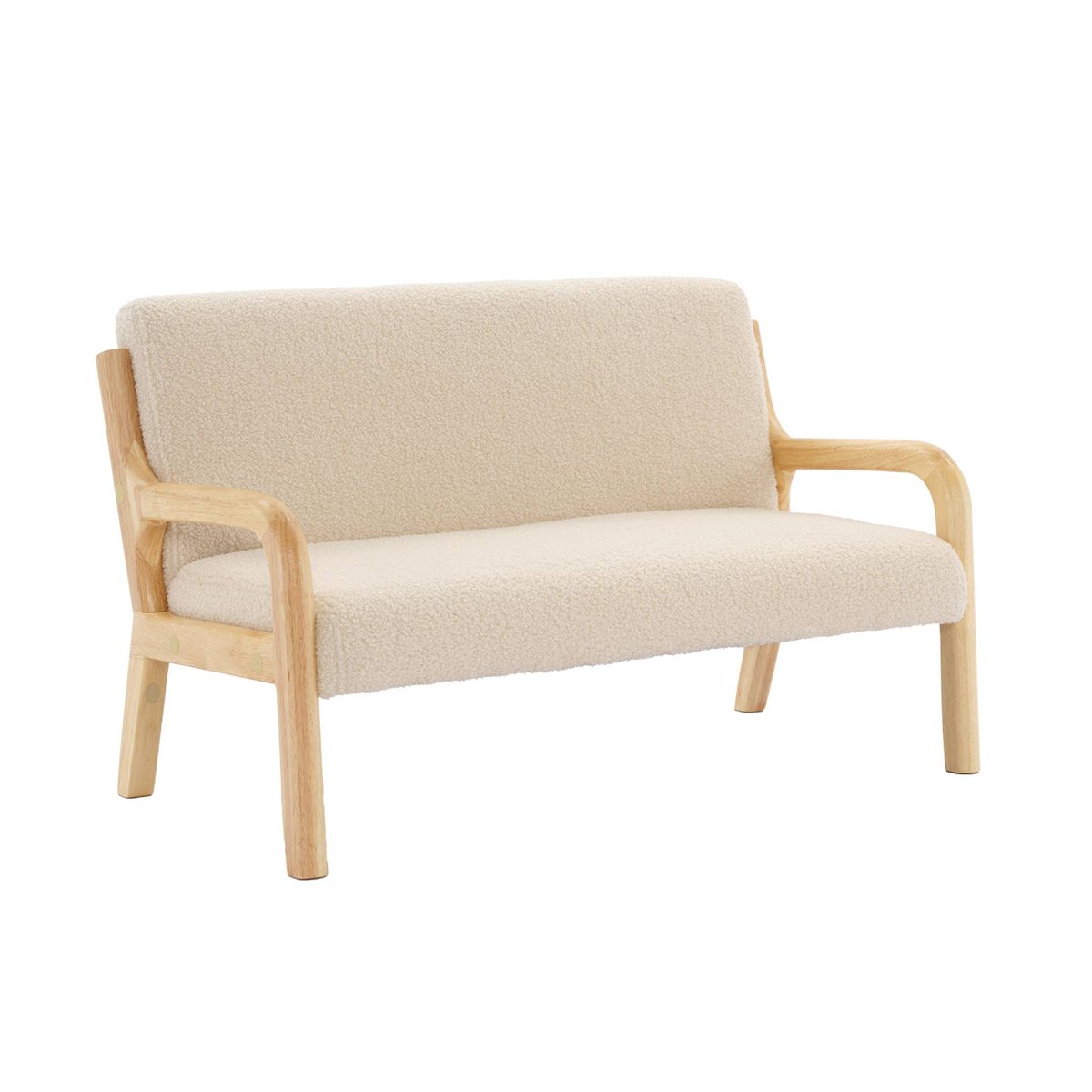 Banquette scandinave enfant bois d'hévéa et bouclette 2 places LORENS KIDS beige, SWEEEK