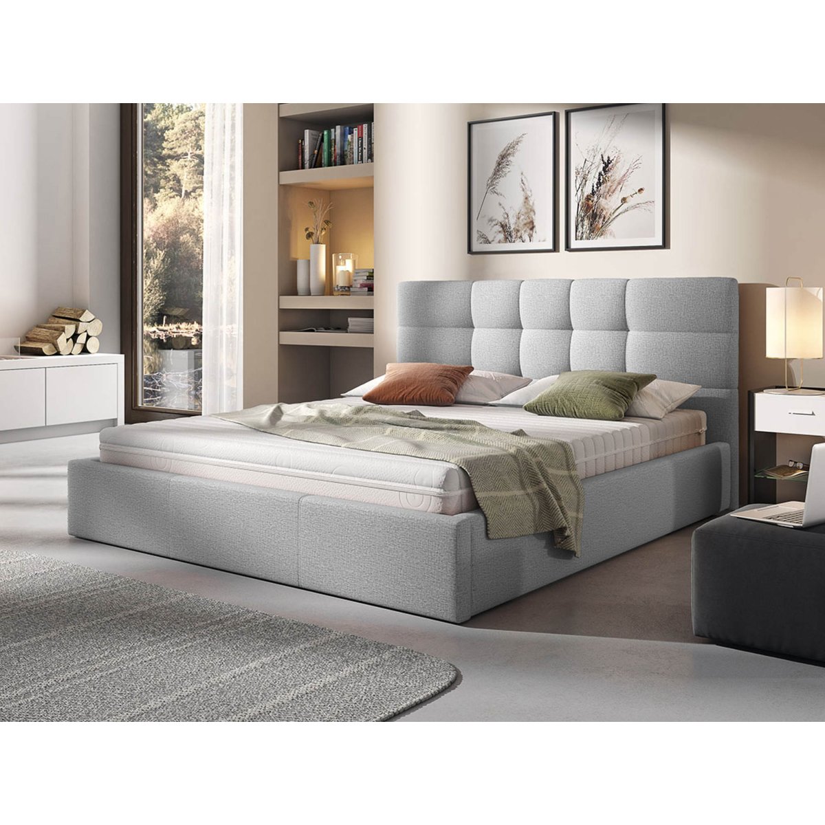 Lit coffre - MAEL gris clair, BEST MOBILIER