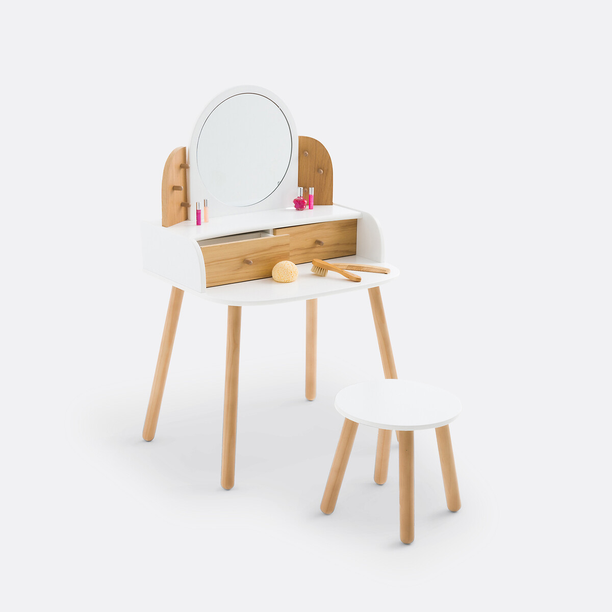 Kinderfrisiertisch Lorette mit Hocker weiss/braun, LA REDOUTE INTERIEURS
