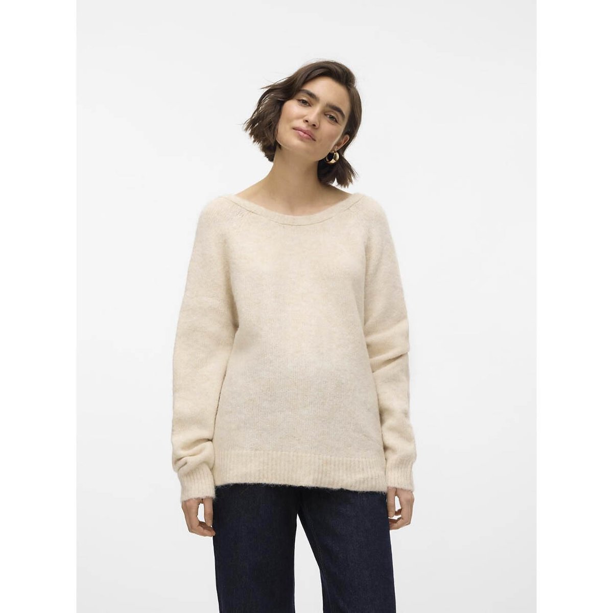 Pull col v dos, boutonné ecru, VERO MODA