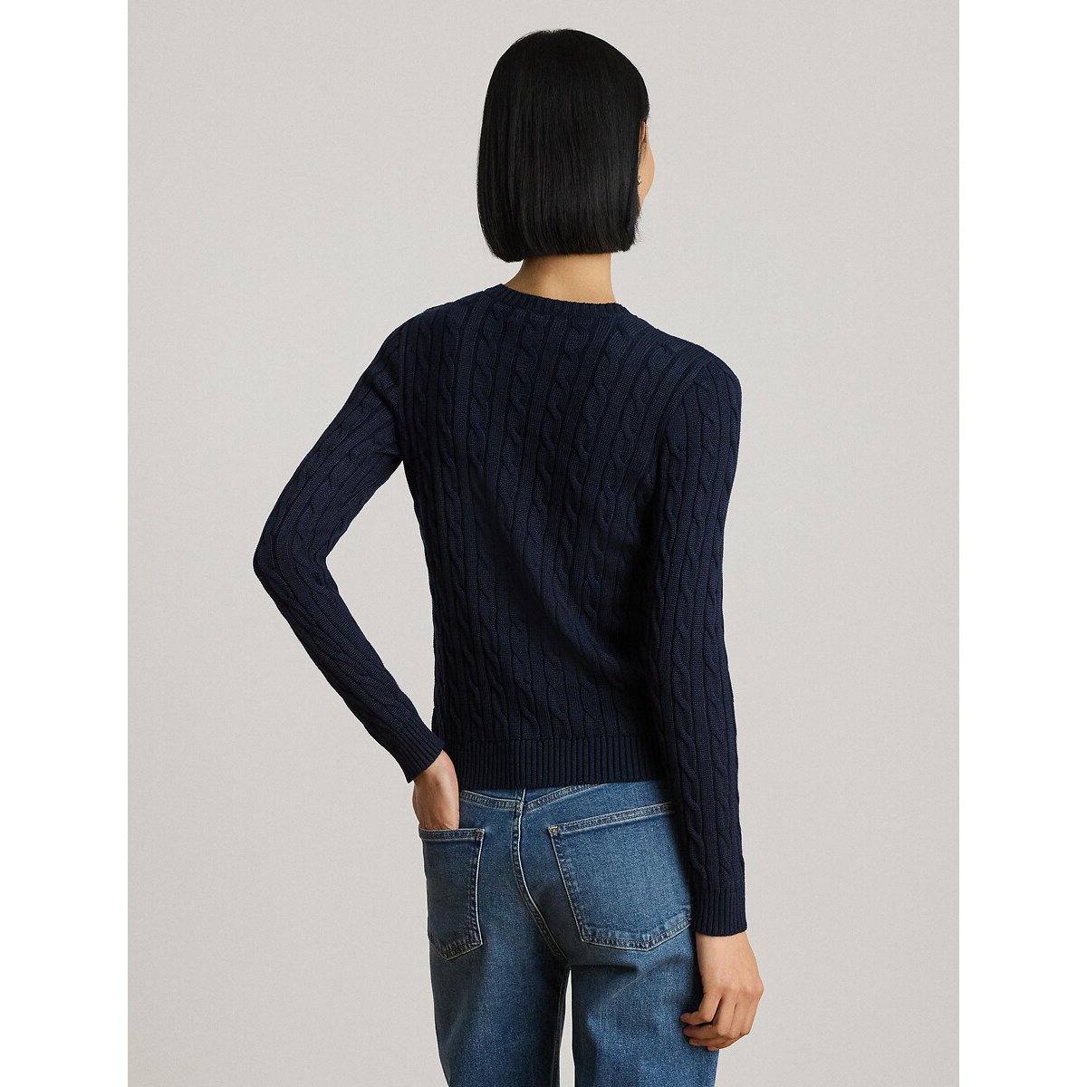 Pull col rond torsadé à manches longues et boutons marine, LAUREN RALPH LAUREN