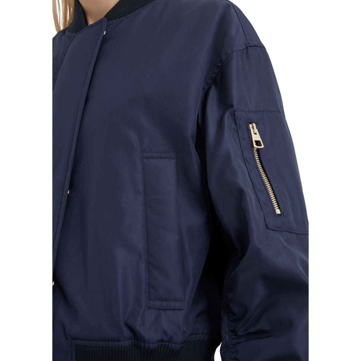 Blouson Aviator régulier en mini-canvas recyclé bleu foncé, MARC O'POLO